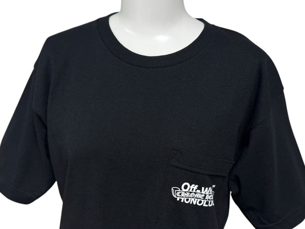 新品未使用 CHROME HEARTS × OFFWHITE クロムハーツ オフホワイト Honolulu Tee ホノルル限定半袖Tシャツ バックスクロールラベルプリント ブラック サイズS 中古 4b006556