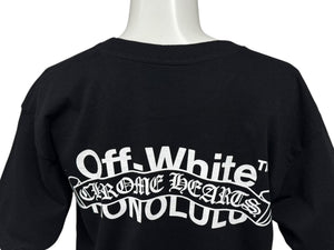 新品未使用 CHROME HEARTS × OFFWHITE クロムハーツ オフホワイト Honolulu Tee ホノルル限定半袖Tシャツ バックスクロールラベルプリント ブラック サイズS 中古 4b006556