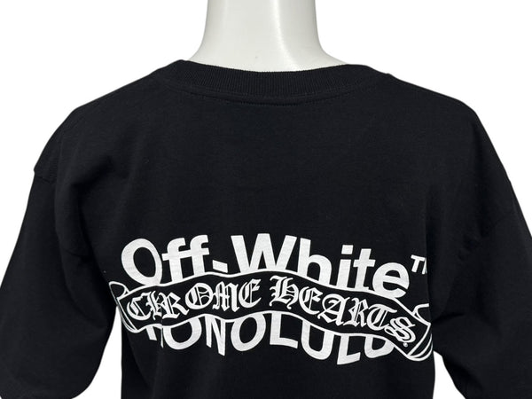 新品未使用 CHROME HEARTS × OFFWHITE クロムハーツ オフホワイト Honolulu Tee ホノルル限定半袖Tシャツ バックスクロールラベルプリント ブラック サイズS 中古 4b006556