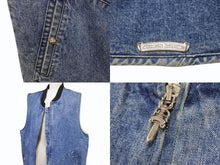 画像をギャラリービューアに読み込む, 極美品 CHROME HEARTS クロムハーツ VEST-M-HOMER ホーマー デニムボアベスト サイズL ダガージップ クロスボール ブルー 中古 4b006558