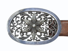 画像をギャラリービューアに読み込む, [USED/中古]CHROME HEARTS クロムハーツ ベルト・バックル OVAL STAR LARGE BUCKLE BELT ブラウン　ベルト レザー シルバー925 Cランク 中古 4b006560
