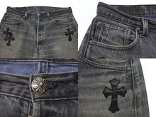 画像をギャラリービューアに読み込む, CHROME HEARTS クロムハーツ セメタリー クロスパッチ デニム パンツ リーバイス LEVI`S 501 サイズ31 ブラック 美品 中古 4b006561