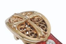 画像をギャラリービューアに読み込む, CHROME HEARTS クロムハーツ ベルト バックル クラシックオーバルクロス スモール ブロンズ レザー レッド サイズ34 美品 中古 4b006562