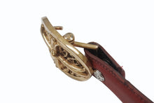 画像をギャラリービューアに読み込む, CHROME HEARTS クロムハーツ ベルト バックル クラシックオーバルクロス スモール ブロンズ レザー レッド サイズ34 美品 中古 4b006562