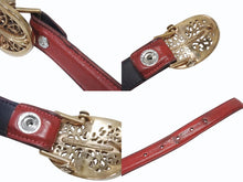 画像をギャラリービューアに読み込む, CHROME HEARTS クロムハーツ ベルト バックル クラシックオーバルクロス スモール ブロンズ レザー レッド サイズ34 美品 中古 4b006562