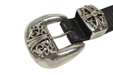 画像をギャラリービューアに読み込む, CHROME HEARTS クロムハーツ 3PC Classic 3PC belt ベルト ブラック レザー シルバー925 美品 中古 4b006567