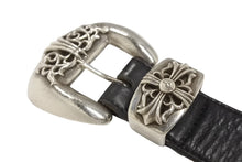 画像をギャラリービューアに読み込む, CHROME HEARTS クロムハーツ 3PC Classic 3PC belt ベルト ブラック レザー シルバー925 美品 中古 4b006567