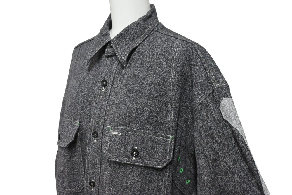 極美品 KAPITAL キャピタル GRANDRELLE 2TONES BONE PATCH VENTILATOR WORKSHIRT 長袖シャツ K2504LS143 サイズXL チャコール 中古 4b006595