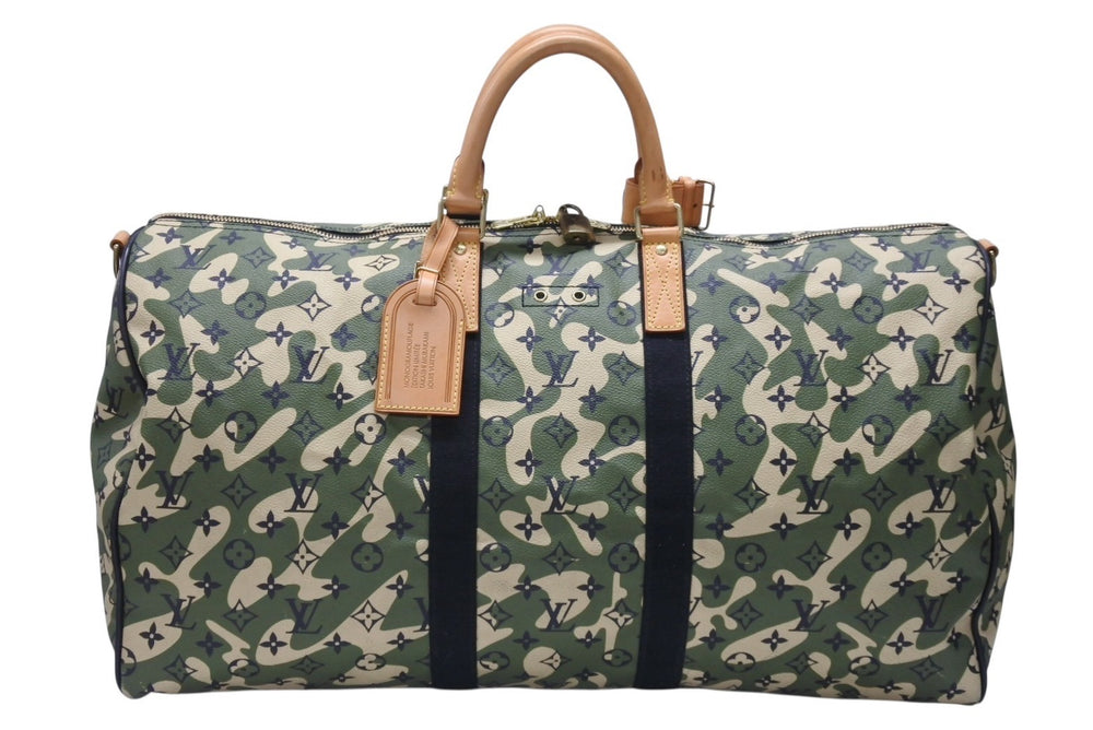 極美品 LOUIS VUITTON ルイヴィトン ×村上隆 キーポルバンドリエール55 モノグラムモフラージュ M95774 ゴールド金具 中古 4b006652