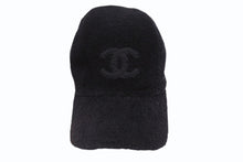 Load image into Gallery viewer, CHANEL シャネル パイル キャップ ハット 帽子 サイズM ココマーク コットン ブラック 美品 中古 4b006657