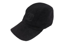 Load image into Gallery viewer, CHANEL シャネル パイル キャップ ハット 帽子 サイズM ココマーク コットン ブラック 美品 中古 4b006657