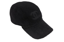 Load image into Gallery viewer, CHANEL シャネル パイル キャップ ハット 帽子 サイズM ココマーク コットン ブラック 美品 中古 4b006657
