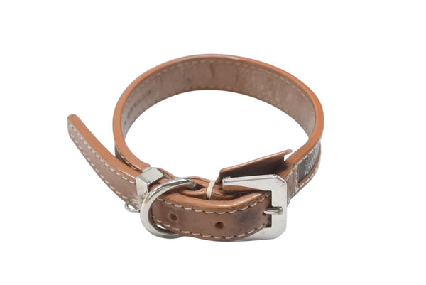 GOYARD ゴヤール 首輪 リード ペット用 ヘリンボーン ブラウン PVC レザー シルバー金具 良品 中古 4b006693