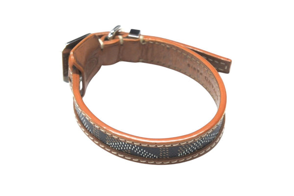 GOYARD ゴヤール 首輪 リード ペット用 ヘリンボーン ブラウン PVC レザー シルバー金具 良品 中古 4b006693