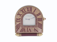 画像をギャラリービューアに読み込む, CARTIER カルティエ 折り畳み式 トラベル クロック A10 置き時計 357203697 フランス製 ワインレッド アンティークゴールド金具 美品 中古