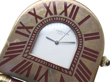 画像をギャラリービューアに読み込む, CARTIER カルティエ 折り畳み式 トラベル クロック A10 置き時計 357203697 フランス製 ワインレッド アンティークゴールド金具 美品 中古