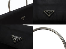 画像をギャラリービューアに読み込む, PRADA プラダ ハンドバッグ トライアングルロゴ B7003 メタルハンドル テスート ブラック 美品 中古 4b006760