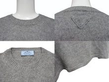 画像をギャラリービューアに読み込む, PRADA プラダ 19AW 半袖ニットTシャツ トップス P24U0R サイズ40 トライアングルパッチ グレー カシミヤ 美品 中古 4b006762