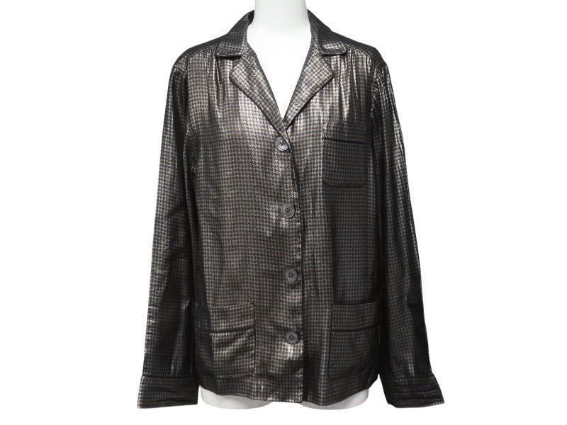 MARC JACOBS 13FW Metallic Check Pajama Shirt W21316630 Houndstooth silk, size 4, excellent condition, pre-owned. (4b006764)