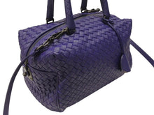 画像をギャラリービューアに読み込む, 極美品 BOTTEGA VENETA ボッテガヴェネタ イントレチャート 2WAY ミニ ボストンバッグ パープル ブルー 中古 4b006804