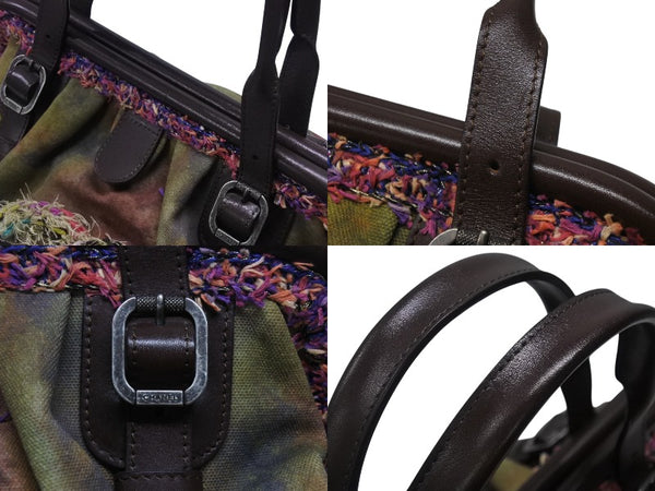 極美品 CHANEL シャネル エンブロイダリー グラフィティ がま口 ハンドバッグ カーキ A92791 アンティークシルバー金具 中古 4b006808