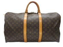 画像をギャラリービューアに読み込む, LOUIS VUITTON ルイヴィトン キーポル55 ボストンバッグ M41424 モノグラム PVC ヌメ革 ブラウン 美品 中古 4b006812