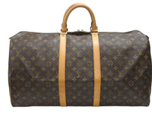 画像をギャラリービューアに読み込む, LOUIS VUITTON ルイヴィトン キーポル55 ボストンバッグ M41424 モノグラム PVC ヌメ革 ブラウン 美品 中古 4b006813