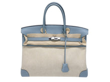 画像をギャラリービューアに読み込む, 新品同様 HERMES エルメス BIRKIN バーキン35 ブルー シルバー金具 トゴ トワルアッシュ ハンドバッグ □M刻印 中古 4b006837