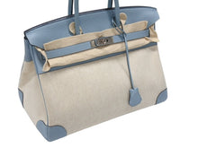 画像をギャラリービューアに読み込む, 新品同様 HERMES エルメス BIRKIN バーキン35 ブルー シルバー金具 トゴ トワルアッシュ ハンドバッグ □M刻印 中古 4b006837