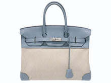 画像をギャラリービューアに読み込む, 新品同様 HERMES エルメス BIRKIN バーキン35 ブルー シルバー金具 トゴ トワルアッシュ ハンドバッグ □M刻印 中古 4b006837