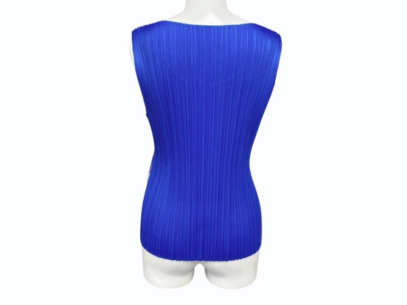 Very Good Condition ISSEY MIYAKE PLEATS PLEASE Tank Top PP12-JK221 Size 3 Blue Used 4b006899