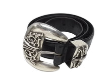 画像をギャラリービューアに読み込む, CHROME HEARTS クロムハーツ 3PC Classic 3PC belt ベルト ブラック レザー サイズ34 シルバー925 美品 中古 4b006911