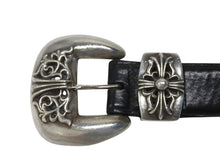 画像をギャラリービューアに読み込む, CHROME HEARTS クロムハーツ 3PC Classic 3PC belt ベルト ブラック レザー サイズ34 シルバー925 美品 中古 4b006911