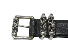 画像をギャラリービューアに読み込む, CHROME HEARTS クロムハーツ 3ピース ローラーベルト サイズ36 レザー シルバ−925 ブラック 美品 中古 4b006913