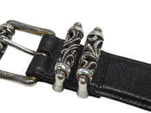 画像をギャラリービューアに読み込む, CHROME HEARTS クロムハーツ 3ピース ローラーベルト サイズ36 レザー シルバ−925 ブラック 美品 中古 4b006913