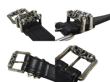 画像をギャラリービューアに読み込む, CHROME HEARTS クロムハーツ 3ピース ローラーベルト サイズ36 レザー シルバ−925 ブラック 美品 中古 4b006913