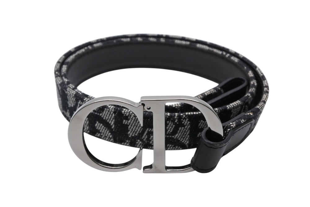 Very Good Condition CHRISTIANDIOR Belt Trotter Line CD Logo R10093 Navy Gray Size 75 Used 4b006916