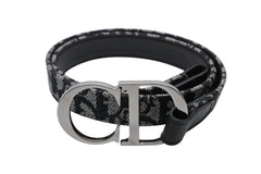 極美品 CHRISTIANDIOR クリスチャンディオール ベルト トロッターライン CDロゴ R10093 ネイビー グレー サイズ75 中古 4b006916