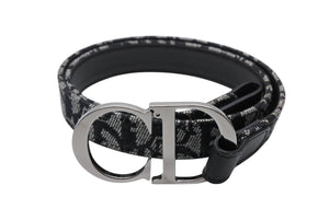 極美品 CHRISTIANDIOR クリスチャンディオール ベルト トロッターライン CDロゴ R10093 ネイビー グレー サイズ75 中古 4b006916