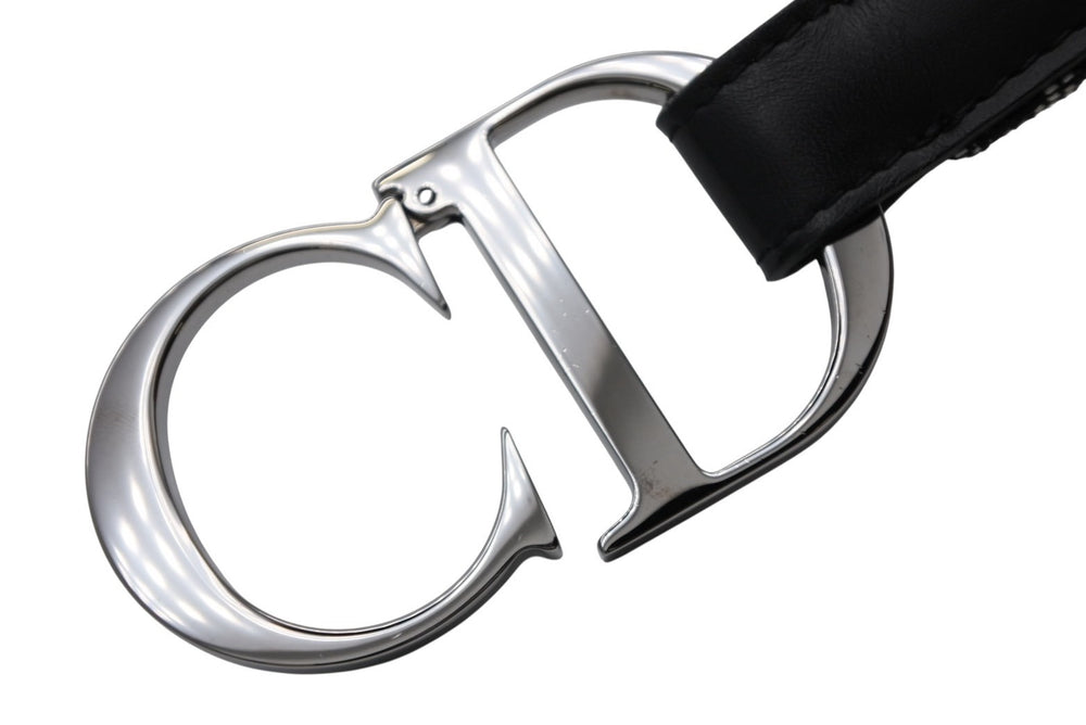 極美品 CHRISTIANDIOR クリスチャンディオール ベルト トロッターライン CDロゴ R10093 ネイビー グレー サイズ75 中古 4b006916