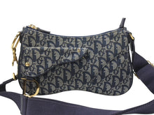 Load image into Gallery viewer, Christian Dior クリスチャンディオール サドルショルダーバッグ 07RU 0034 ネイビー トロッター柄 ガリアーノ期 美品 中古 4b006926
