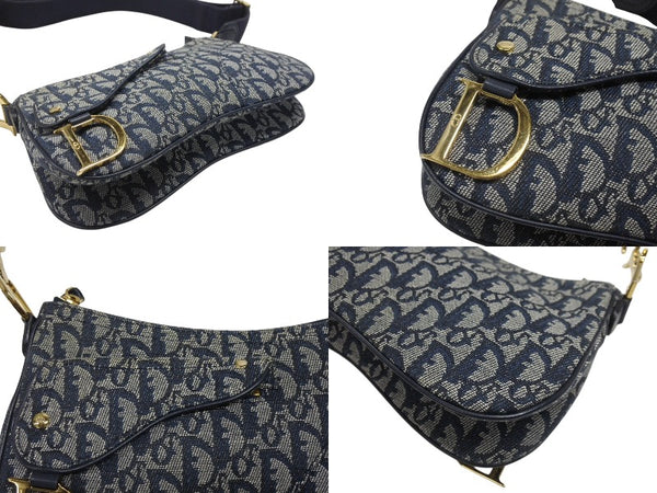 Christian Dior クリスチャンディオール サドルショルダーバッグ 07RU 0034 ネイビー トロッター柄 ガリアーノ期 美品 中古 4b006926
