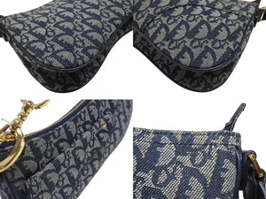 Christian Dior クリスチャンディオール サドルショルダーバッグ 07RU 0034 ネイビー トロッター柄 ガリアーノ期 美品 中古 4b006926