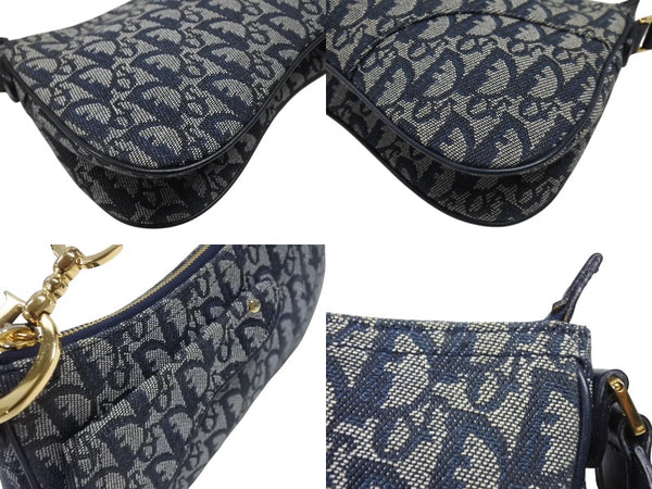 Christian Dior クリスチャンディオール サドルショルダーバッグ 07RU 0034 ネイビー トロッター柄 ガリアーノ期 美品 中古 4b006926