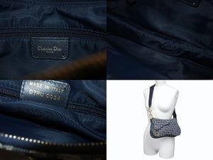 Christian Dior クリスチャンディオール サドルショルダーバッグ 07RU 0034 ネイビー トロッター柄 ガリアーノ期 美品 中古 4b006926