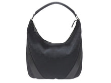 画像をギャラリービューアに読み込む, GUCCI グッチ ショルダーバッグ ホーボー ブラック シルバー金具 GGキャンバス レザー レディース 美品 中古 4b006930