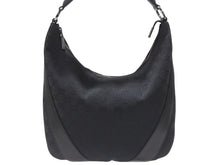 画像をギャラリービューアに読み込む, GUCCI グッチ ショルダーバッグ ホーボー ブラック シルバー金具 GGキャンバス レザー レディース 美品 中古 4b006930
