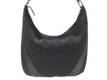 画像をギャラリービューアに読み込む, GUCCI グッチ ショルダーバッグ ホーボー ブラック シルバー金具 GGキャンバス レザー レディース 美品 中古 4b006930