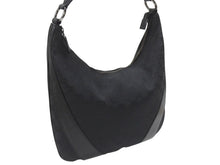 画像をギャラリービューアに読み込む, GUCCI グッチ ショルダーバッグ ホーボー ブラック シルバー金具 GGキャンバス レザー レディース 美品 中古 4b006930