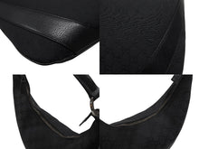 画像をギャラリービューアに読み込む, GUCCI グッチ ショルダーバッグ ホーボー ブラック シルバー金具 GGキャンバス レザー レディース 美品 中古 4b006930